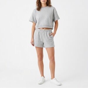 Fisoew Two Piece Set Womens Medium Light Gray Cotton Slash Pockets Activewear